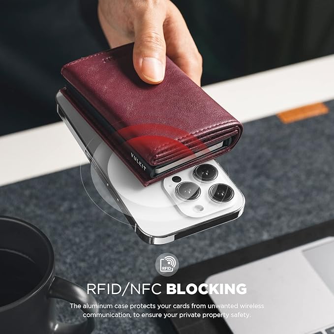 VULKIT Pop up Card Wallet Minimalist Cash Wallets RFID Blocking Leather Smart Credit Card Holder with ID window for Men (Wine)