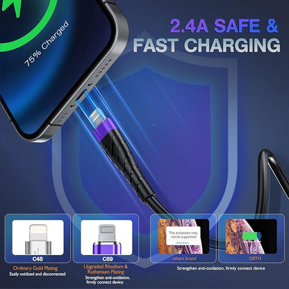 OIITH MFi Certified for iPhone Charger Cable 3 Pack 10 Ft, Extra Long for Lightning Charging Cord, Fast 2.4A for iPhone USB Cord Compatible with iPhone12/11/XS/Max/XR/X/8/8P/7P/6/iPad - Purple