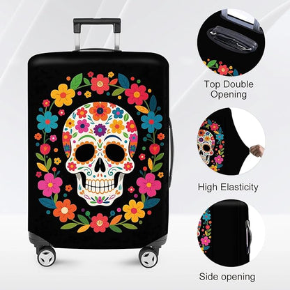 ANNA QUEEN Skull Halloween Travel Luggage Cover Suitcase Protector Suitcase Cover Anti-Scratch,Stretchable Luggage Travel Bag Cover Washable L(fits 26-28Inch suitcase)
