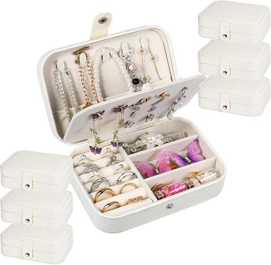 6 Pcs Travel Jewelry Box, PU Leather Mini Travel Jewelry Organizer for Women Girls, Double Layer Portable Small Ring Case, Display Storage Holder Boxes for Stud Earrings, Rings, Necklaces, Bracelets (