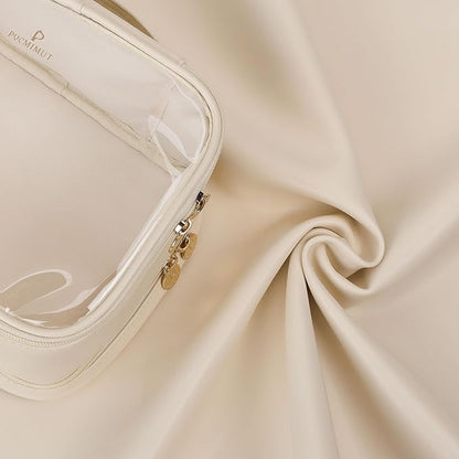 Pocmimut Clear Makeup Bag,Double Layer Large Cosmetic Bag with Makeup Brush Bag,TSA Approved Toiletry Bag Makeup Case Car Accessories Travel Essentials Organizers for Women,Begie