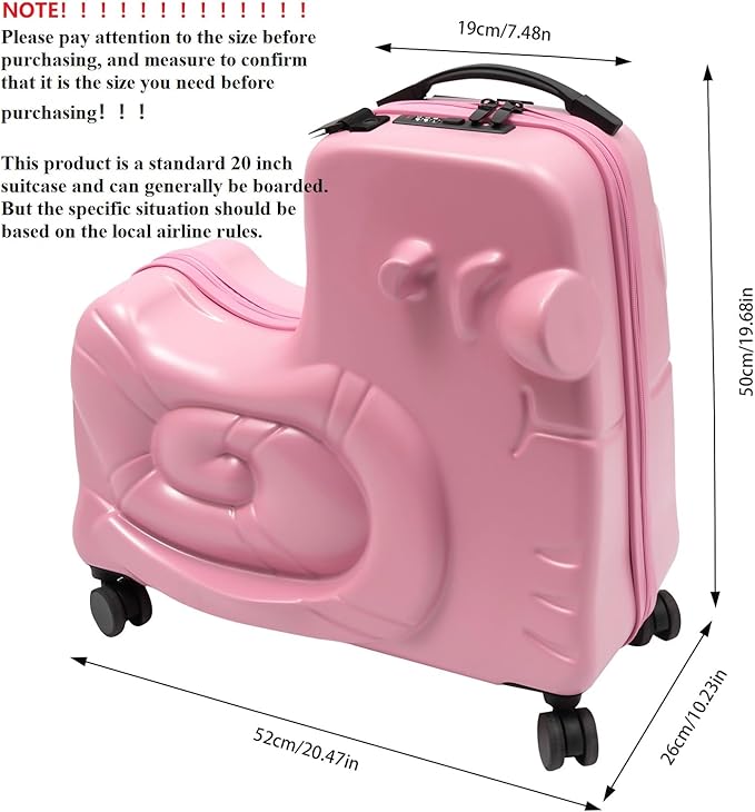 CNCEST 20" Kid's Ride-on Travel Suitcase, Rolling Luggage with Wheels & Password Lock, Children's Ride On Trolley Luggage for Children's Day Gift, Festival Gift