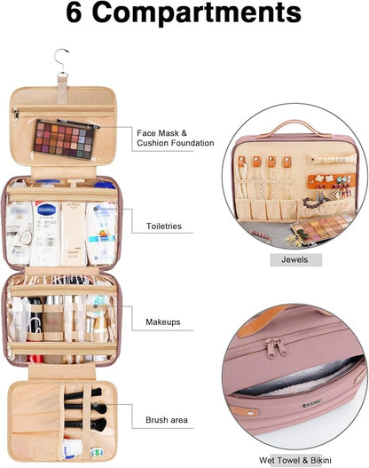 Women's Hanging Toiletry Bag, Waterproof Travel Cosmetic Organizer with Jewelry Storage, Large Capacity Makeup Case for Full-Size Skincare & Bathroom Essentials, Portable Cosmetic kit, Dark Purple