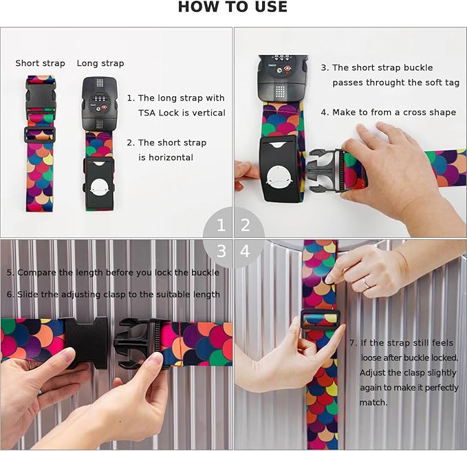 Travelkin Luggage Straps TSA Approved - Adjustable Cross Suitcase Straps with TSA Lock, Reinforced Buckle, Unique Pattern - Secure Heavy Duty Luggage Straps for Travel (Scales of Dragon)