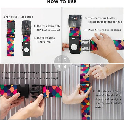 Travelkin Luggage Straps TSA Approved - Adjustable Cross Suitcase Straps with TSA Lock, Reinforced Buckle, Unique Pattern - Secure Heavy Duty Luggage Straps for Travel (Scales of Dragon)