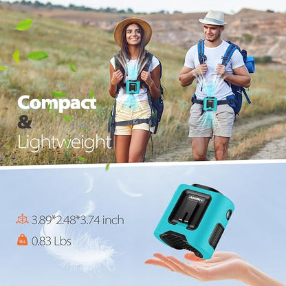 Portable Waist Fan - 14500mAh Rechargeable Battery, 67Hrs Cooling Belt Fan, 5 Powerful Speed & 360° Rotatable, Hands Free Clip On Waist With LED Light for Work Gift Camping Travel Outdoor