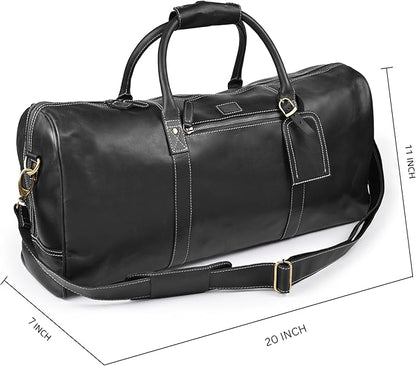 Leather Village Leather Duffel Bags for Men & Women-Stylish Travel Weekender Carry-On Sports Gym Overnight Luggage Bag - 20 Inch - Black