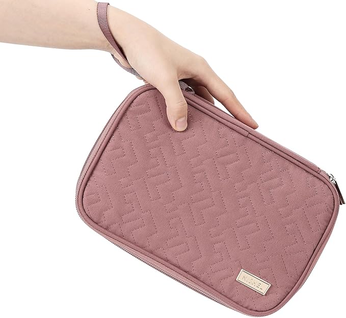 NISHEL Travel Cord Organizer Case, Double Layers Tech Electronic Bag, Essentials for Charger, Cable, Phone, Flash drive, Large, Rose-wood Pink