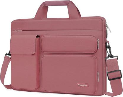 MOSISO Laptop Shoulder Bag 13.3 inch, 13-14 inch Computer Bag Compatible with MacBook Air/Pro 13 / Pro 14, HP Dell ASUS Lenovo with 2 Raised&1 Flapover&1 Horizontal Pocket&Handle&Belt, Dusty Rose
