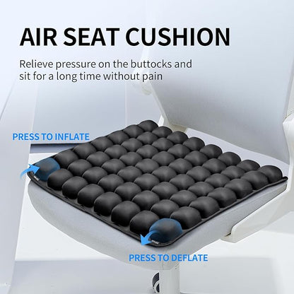 Inflatable Travel Cushion for Airplane and Car - Adjustable Air Pressure Seat Cushion for Long Flights, Office Chairs, and Travel - Portable 17.7x15.7 Inches - Black