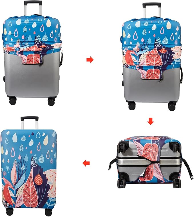WUJIAONIAO Travel Luggage Cover Baggage Suitcase Cover Protector Skins 18-32 Inch (rainy season, L (for 25-28 inch luggage))