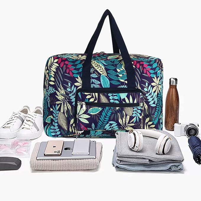 F.FETIVIN Weekender Bag Carry On Travel Duffle Medium Overnight Bag for Women (Blue Leaf)