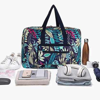 F.FETIVIN Weekender Bag Carry On Travel Duffle Medium Overnight Bag for Women (Blue Leaf)