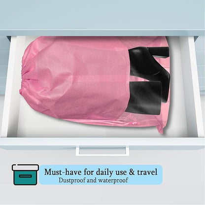 6 Pack Shoe Bags for Tall Boots, Knee High Boot Storage Bag, Non-Woven Drawstring Travel Shoe Organizer, Dust Bags for Purses and Handbags -19.6" X 23.6", Pink