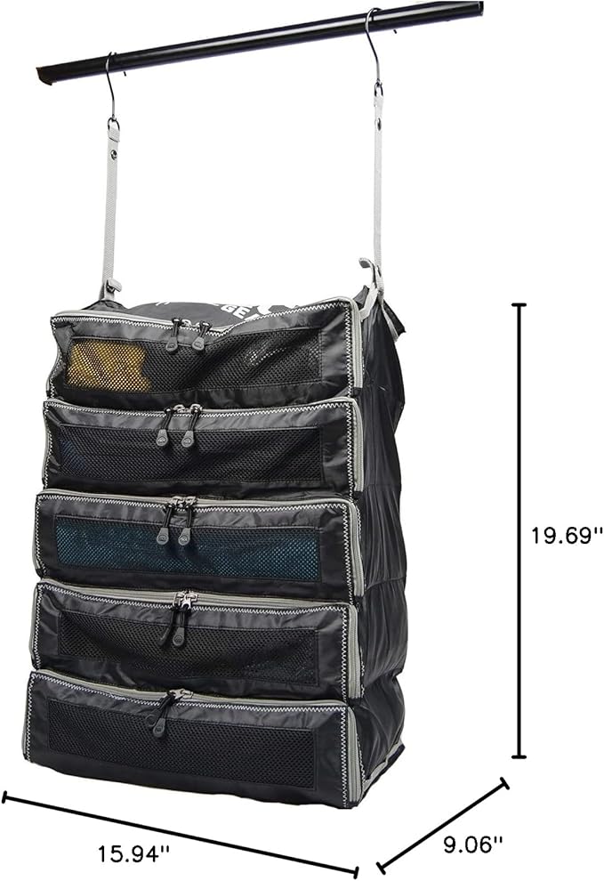 Pack Gear Hanging Suitcase Organizer - Our XL Hanging Luggage Organizer Perfectly Fits Any Suitcase - Our Packing Cubes For Travel Use Mesh Windows to Make Finding Any Outfit Easy (Black, XL)