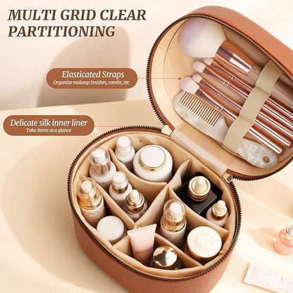 Makeup Case for Women,Travel Make Up Bag Organizer With Compartments and Handle,Portable Cosmetic Bags for Girl,Toiletry Bag for Women - Brown