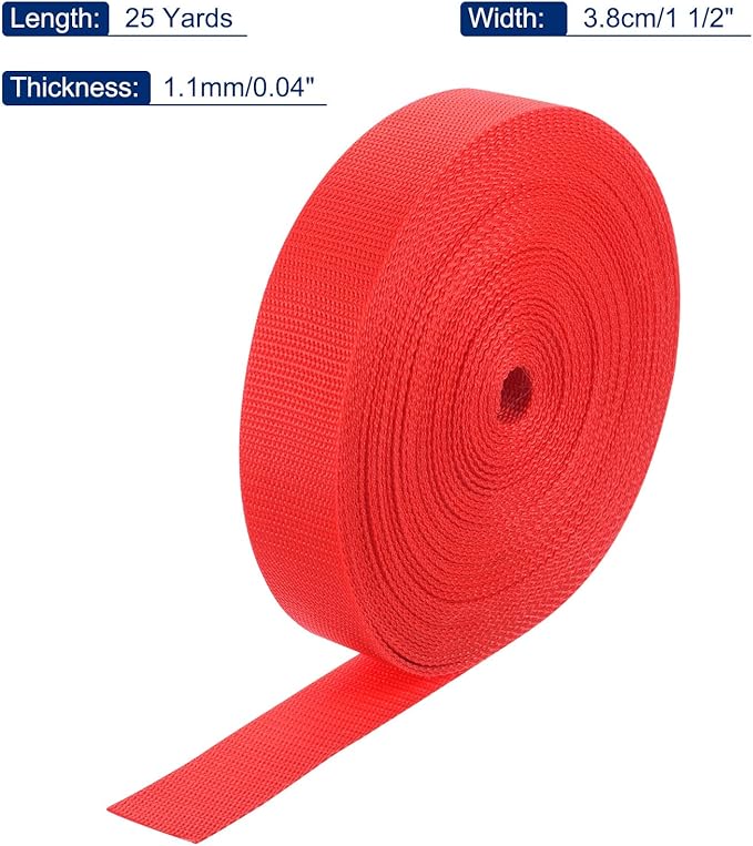 MECCANIXITY Lightweight Polypropylene Webbing Strap 1 1/2" 25 Yard Backpack Strapping Band Orange Red for Outdoor Luggage Cargo Straps