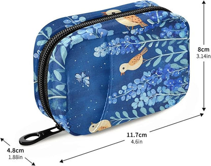 Bluebonnet Flowers and Birds Cute Pill Organizer 7 Day Large Capacity Pill Dispenser Case with 8 Pill Compartments Daily Pill Box Organizer Vitamin Holder Pill Bottle Organizer