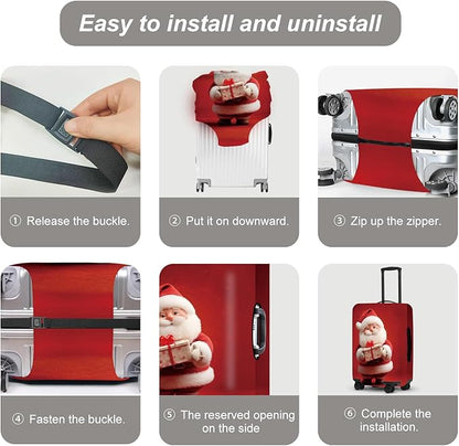 Doll Style Christmas Luggage Cover - 3D Santa Holding Present on Red Background, Unique Suitcase Protector for 28 30 Inch Bag