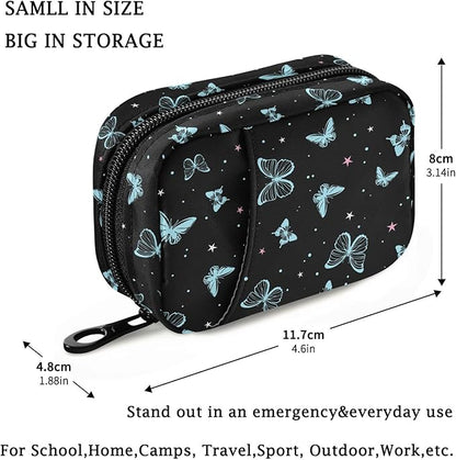 Fustylead Beautiful Butterflies Travel Pill Organizer Bag with Zipper Small Pill Box 7 Day Pill Case for Purse Storage Weekly Vitamin Medicine Supplement