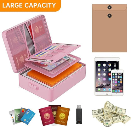 DocSafe 5200°F Document Organizer with Lock,Upgraded Heat Insulated Fireproof＆Waterproof Box 8 Layers File Organizer,Portable Home Travel Safe Storage for Important Documents, Files,Pink (Soft)