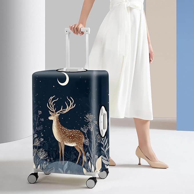 Deer Luggage Cover – Elegant Night Forest Suitcase Cover Protector, Stretchable Waterproof Travel Luggage Sleeve,XL