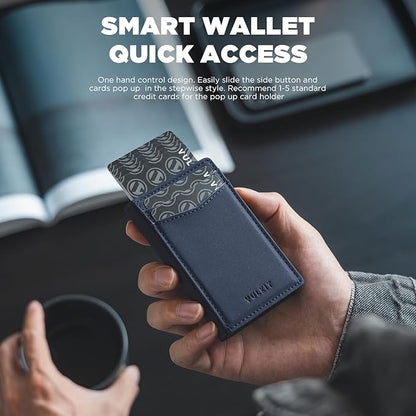 VULKIT Men's Wallet with ID Window Premium Leather Wallets RFID Blocking Minimalist Wallet Pop Up Card Holder Magnetic Closure