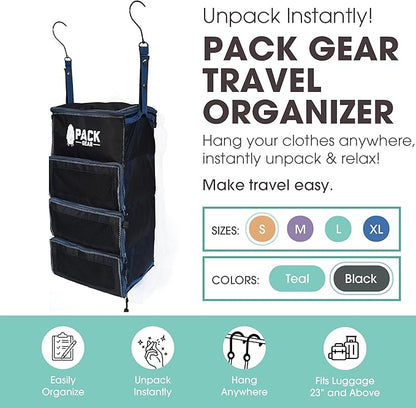 Pack Gear Hanging Carry-On Organizer - Our Standard Hanging Luggage Organizer Fits Any Carry On - Our Packing Cubes For Travel Use Mesh Windows to Make Finding Clothes Easy (Black, S)