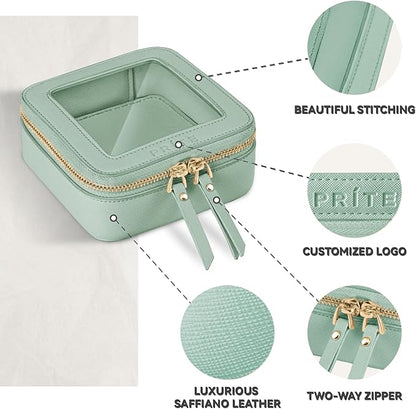 Prite Small Makeup Bag for Women Portable Clear Makeup Bag Cute Mini Waterproof Travel Cosmetic Bag with Gold Zipper for Car Essentials(Green)