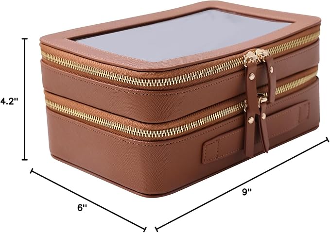 SANHECUN Clear Travel Toiletry bag Toiletry Case Carry on Travel Accessories Bag Makeup Bag Dimensions | LxWxH:9” x 6” x 4.2” (Brown, SHC-TL-2)