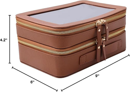 SANHECUN Clear Travel Toiletry bag Toiletry Case Carry on Travel Accessories Bag Makeup Bag Dimensions | LxWxH:9” x 6” x 4.2” (Brown, SHC-TL-2)