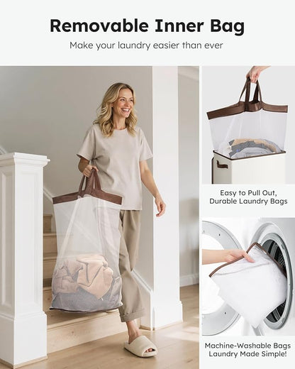 SOLEDI Laundry Hamper with Lid 90L Large & Tall Collapsible Laundry Basket, Clothes Hamper with Bag Removable Easy to Carry, Dirty Hampers for Bedroom, Bathroom, Dorm, College, Beige