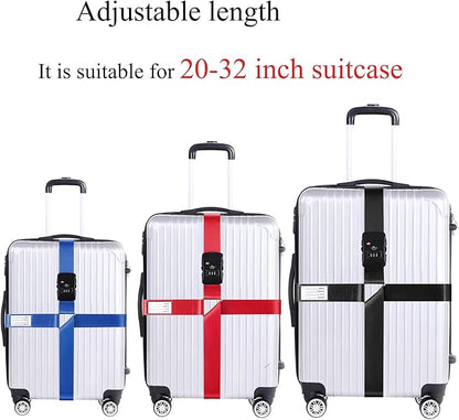 Luggage Straps for Suitcases TSA Approved Heavy Duty Adjustable Travel Belt Cross Suitcase Belts Luggage Tags with Name ID Card Travel Accessories Fit for 20-32 Inch Suitcase (Black)
