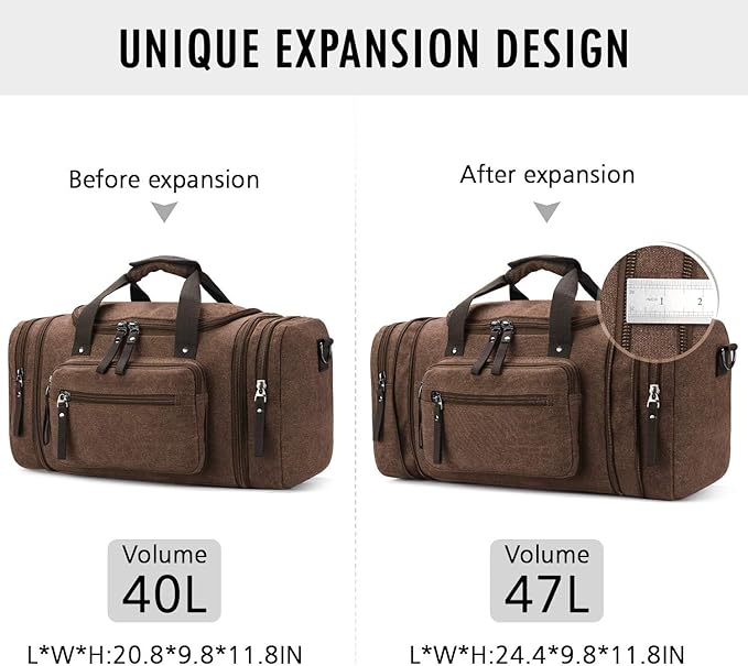 Travel Duffel Bag Men's Weekender Overnight Bag (Coffee) X-Large