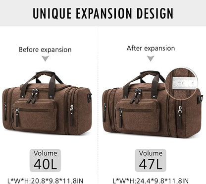 Travel Duffel Bag Men's Weekender Overnight Bag (Coffee) X-Large