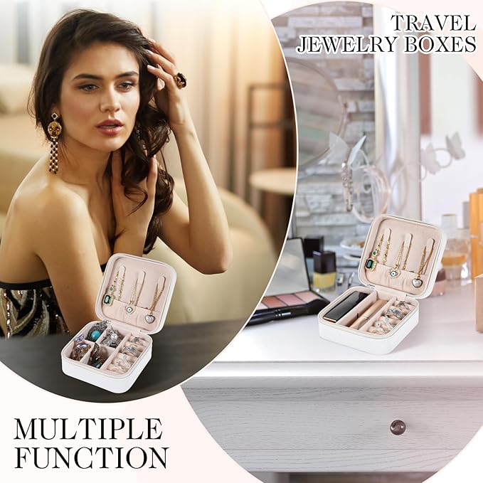 12 Pcs Mini Travel Jewelry Case Bridesmaid Proposal Gift Boxes Small Jewelry Organizer PU Leather Earring Organizer Box Bulk Travel Accessories Portable Travel Jewelry Holder