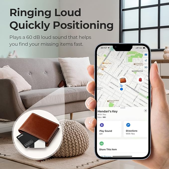 OTIC Wallet Tracker Card, Ultra-Thin 1.7MM Rechargeable Finder, Up to 10-Month Use, Works with Apple Find My (iOS), Locator for Wallet, Luggage, Passport, IP67 Waterproof, 1 Pack