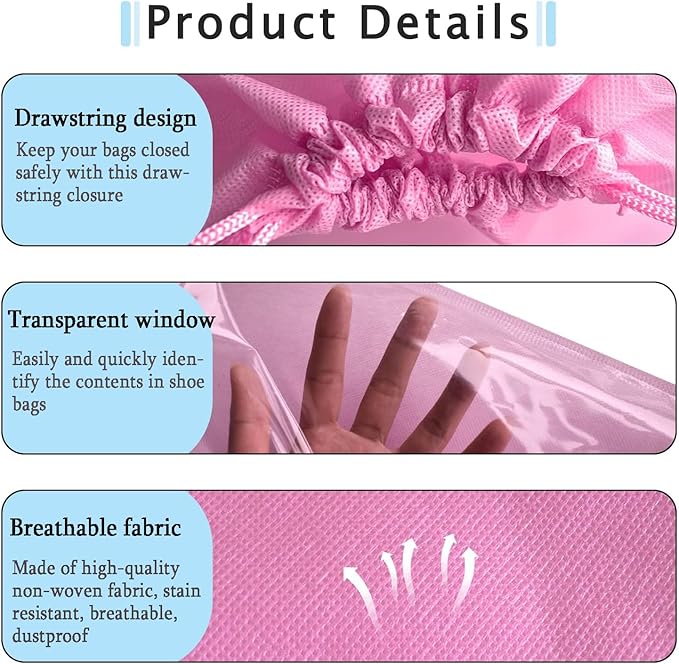 6 Pack Shoe Bags for Tall Boots, Knee High Boot Storage Bag, Non-Woven Drawstring Travel Shoe Organizer, Dust Bags for Purses and Handbags -19.6" X 23.6", Pink