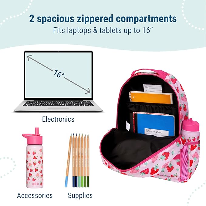 Wildkin ECO rPET 17-inch Large Backpack – Sustainable, Padded, Adjustable – Strawberry Patch