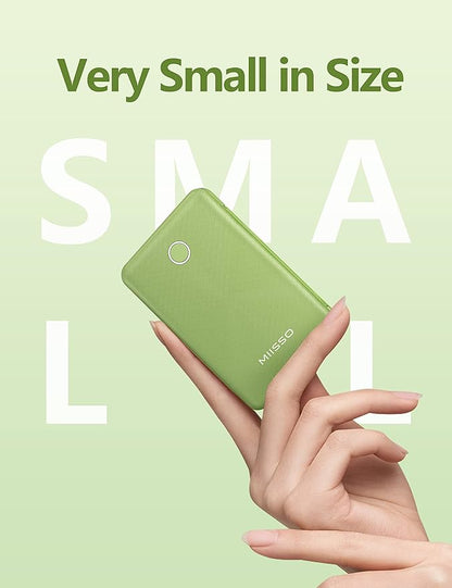miisso 6000mah Ultra Slim Built in Cables Power Bank, Card Size Built in USB C Cords Battery Pack Portable Charger for Phones, 3 Output External Battery Pack Compatible with iPhone, Deep Green