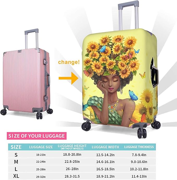 Washable Suitcase Protector - Anti-scratch Luggage Cover for Small Suitcases - African American Afro Black Girl