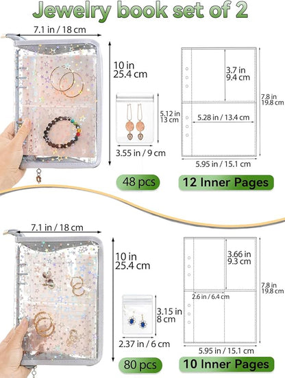 Travel Jewelry Organizer Book Clear Earring Storage Case Transparent Jewelry Organizer Storage Case (Light blue, Set Pack of 2 Jewelry books)