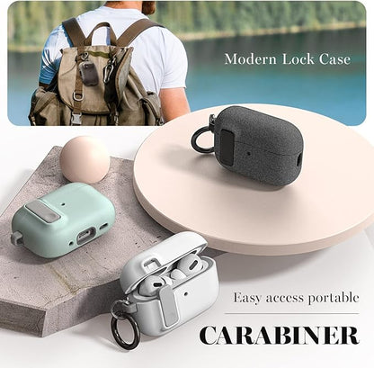 VRS Design Modern Lock Airpods Pro Case for Apple Airpods Pro 2nd Generation & 1st Generation (2023/2022/2019) (Sand Stone) [US Patent Registered]