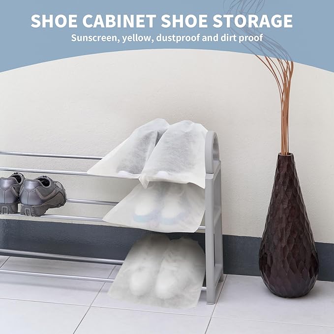 200 Pcs Dust Proof Shoe Bag, Non Woven Shoe Storage Bags for Men and Women, Drawstring White Shoes Pouch Storage for Travel (12.8 x 18.9 Inch)