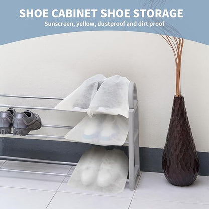 200 Pcs Dust Proof Shoe Bag, Non Woven Shoe Storage Bags for Men and Women, Drawstring White Shoes Pouch Storage for Travel (12.8 x 18.9 Inch)