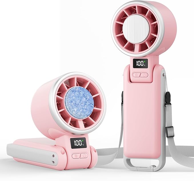 TriPole Portable Handheld Turbo Fan with Ice Cooling, 5 Speed Battery Rechargeable Foldable 3 in 1 Mini Fan, Neck & Desk Fan, Quiet Personal Fans for Outdoor, Travel, Camping, Hiking, Working