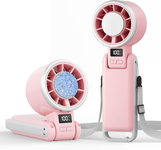 TriPole Portable Handheld Turbo Fan with Ice Cooling, 5 Speed Battery Rechargeable Foldable 3 in 1 Mini Fan, Neck & Desk Fan, Quiet Personal Fans for Outdoor, Travel, Camping, Hiking, Working