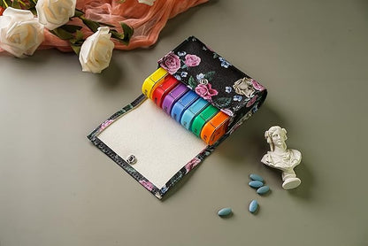 Pill Organizer,LIZIMANDU Weekly Travel Pill Case Box Medication Reminder Daily AM PM, Day Night 7 Compartments,for 4 Times A Day, 7 Days a Week-Includes Leather PU Carrying Case (Black Rose)