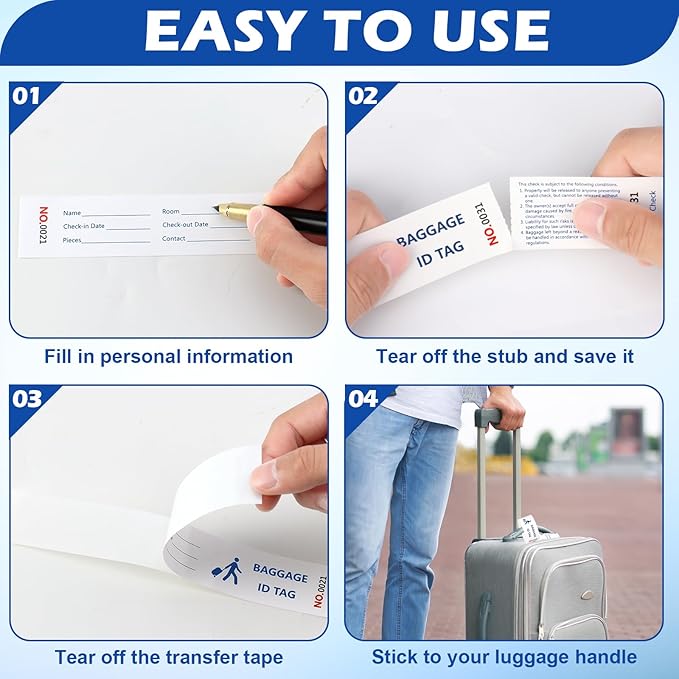 500 Pcs Paper Hotel Luggage ID Tags with Transfer Tape On Back Luggage Tags Bulk White Baggage Claim Check Tags Serial Numbering Claim Ticket Baggage Identification for Suitcase Motel Bag Storage