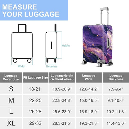 FOREVER QUEEN Luxury Purple Gold Marble Luggage Cover Suitcase Protector Suitcase Cover Anti-Scratch,Stretchable Bag Cover Washable Durable Polyester